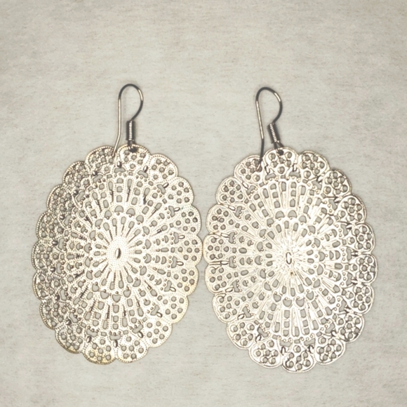 Embroidery Styled Silver Colored Earrings - Picture 1 of 5